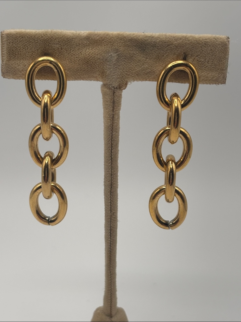 Gold Tone Chunky Chain Link Statement Dangle Earrings